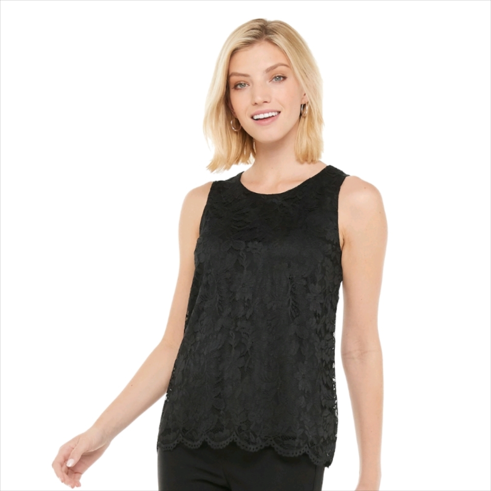 🆕 ELLE Lacey Stretchy Black Sleeveless Top - NWT